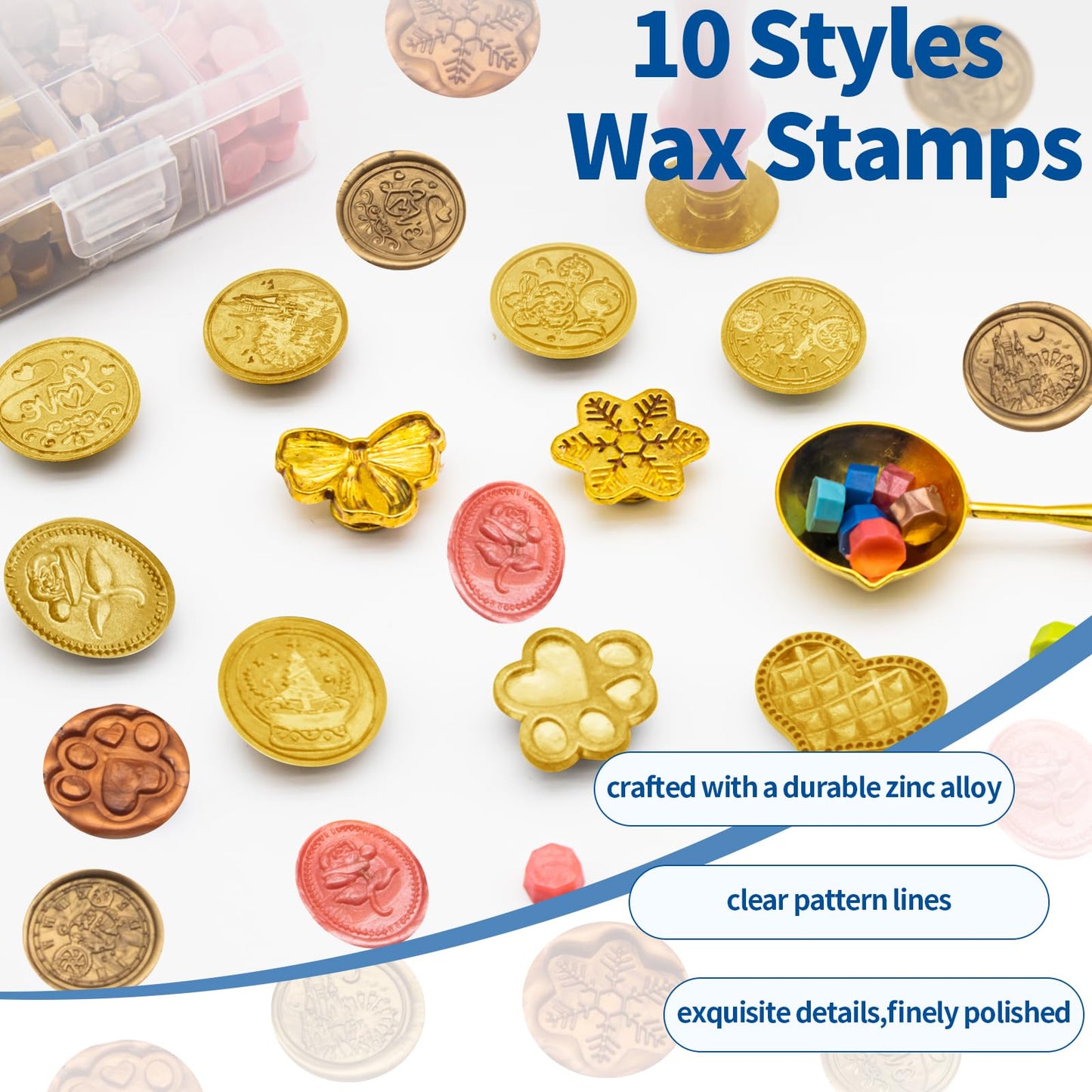 Waltool 917Pcs Wax Stamp Bead Kit for Beginner, 18 Colors Wax Sealing Beads, 10 Stamps, Spoon for Wedding Invitation, Envelope Seal, DIY Crafts, Gift Idea