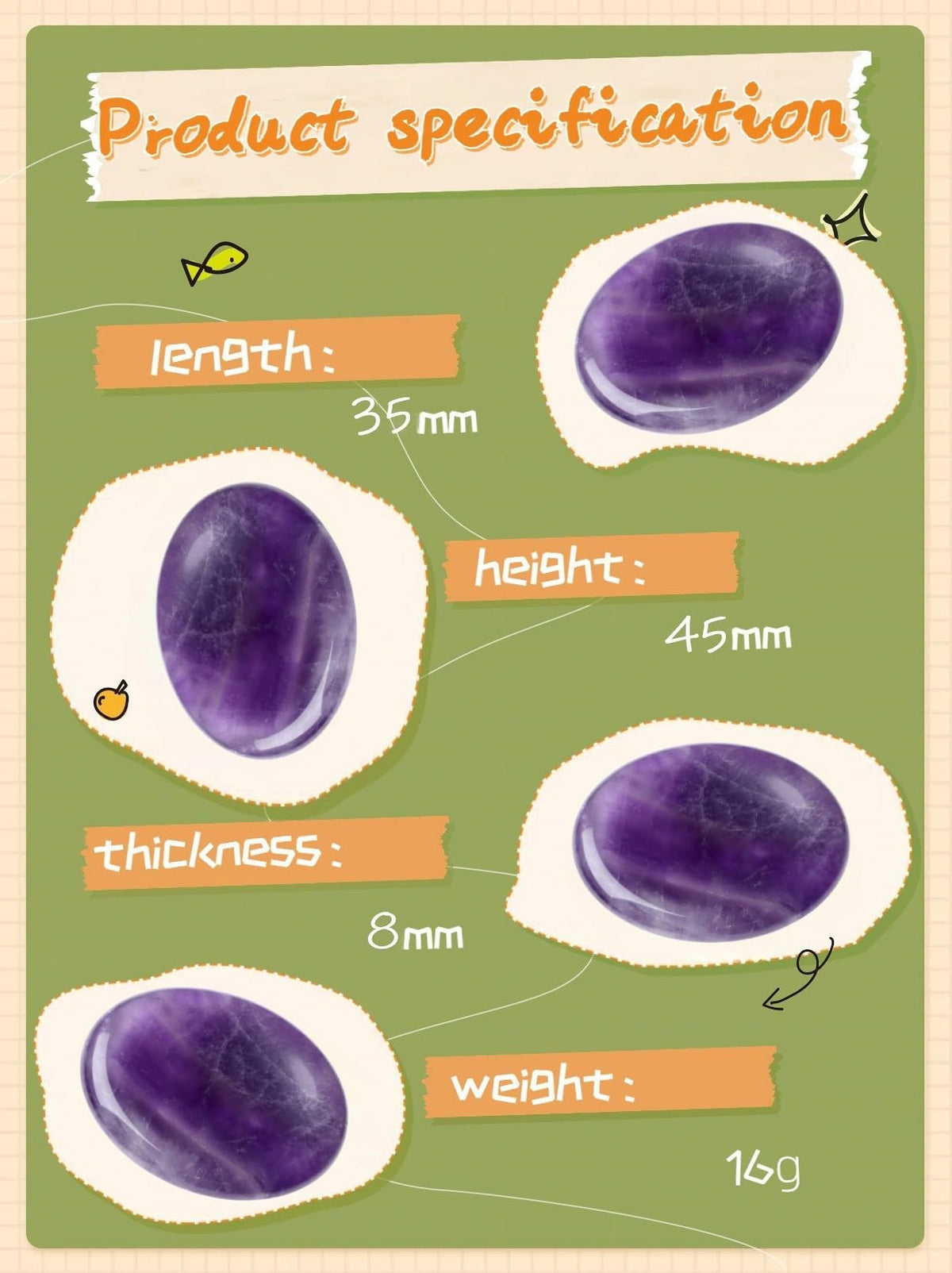 NUKAYAI Thumb Worry Stone Amethyst Crystal Rock Crystals and Healing Stones Oval Natural Fidget Meditation Accessories Gemstones Trinkets Pocket Stress Relief Gifts Anxiety Relief Items for Women Men