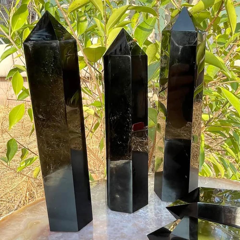 Natural Stone and Crystals Point Wand Reiki Healing Stone Rose Quartz Amethyst Home Decor Mineral Stones Crafts (5.9inch Wand Obsidian)