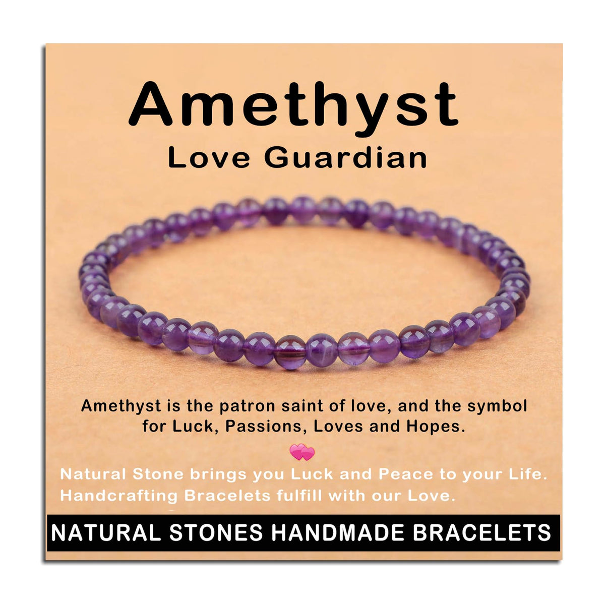 AD Beads Handmade Gemstone Stretch Elastic Bracelet Crystal Healing Reiki Nature's Beauty and Spiritual Essence Unisex (4mm, Amethyst (Love Guardian))