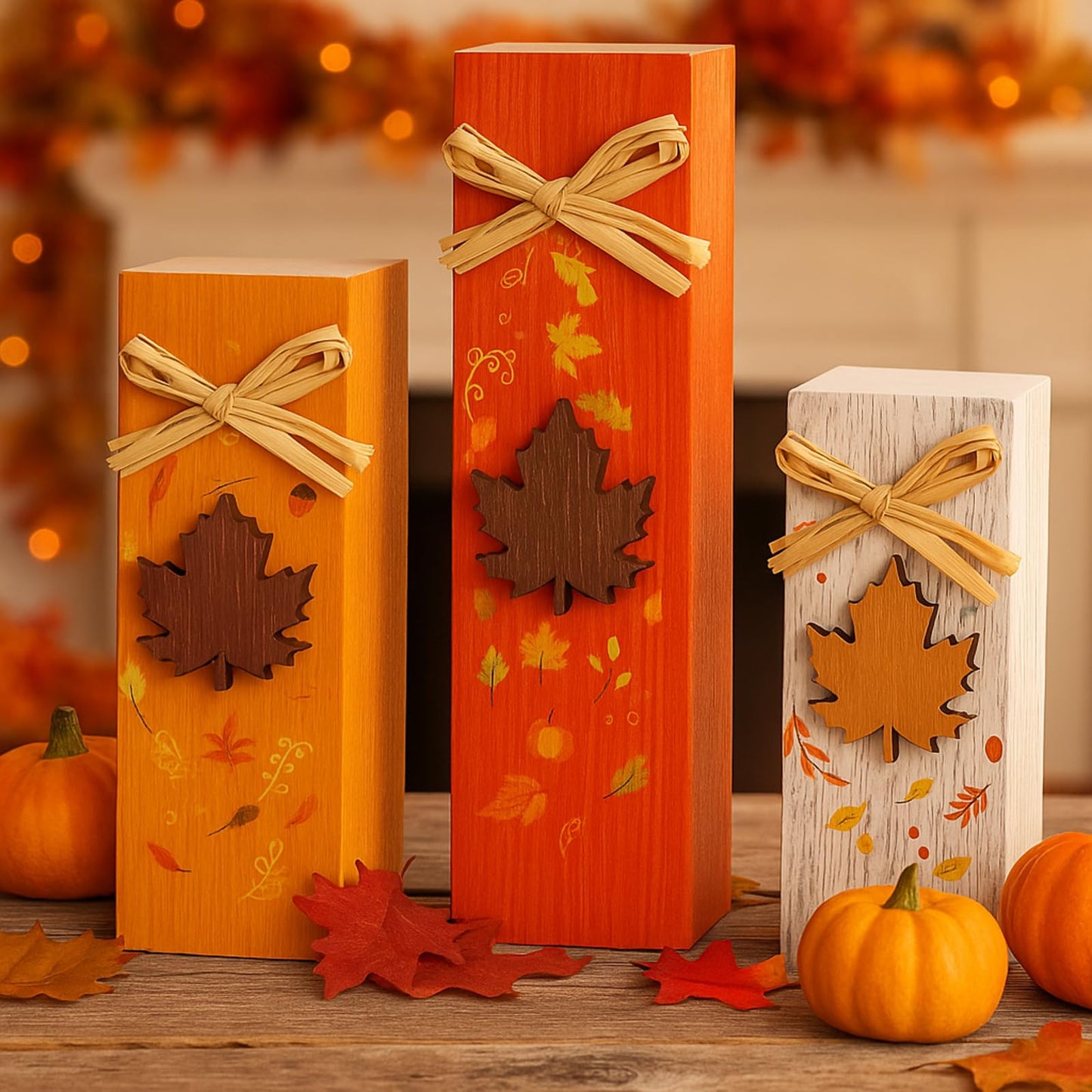 BBTO 3 Pcs Fall Wooden Table Decor Fall Tabletop Block Sign Farmhouse Thanksgiving Table Centerpiece Tiered Tray Decor for Autumn Harvest Home