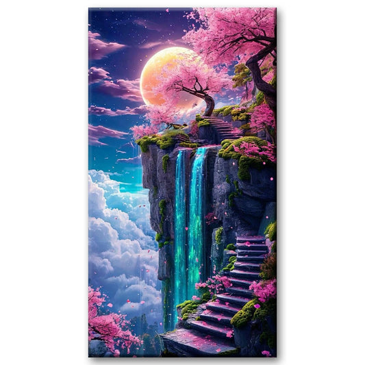 JATOK Large Diamond Painting Kits for Adults, Full Round Drill Moon Waterfall 5D Diamond Art Kits for Beginners, DIY Gem Art Picture for Gift Home Wall Decor, 40x70cm/15.7x27.5inch