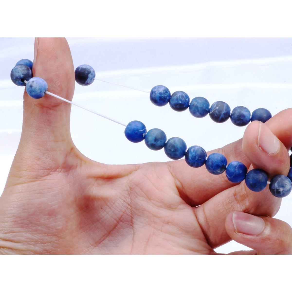 MetJakt Healing Crystals Beaded Bracelets for Womens Natural Gemstone 8mm Beads Stretch Bracelets with 925 Sterling Silver Double Happiness Pendant (Sodalite)