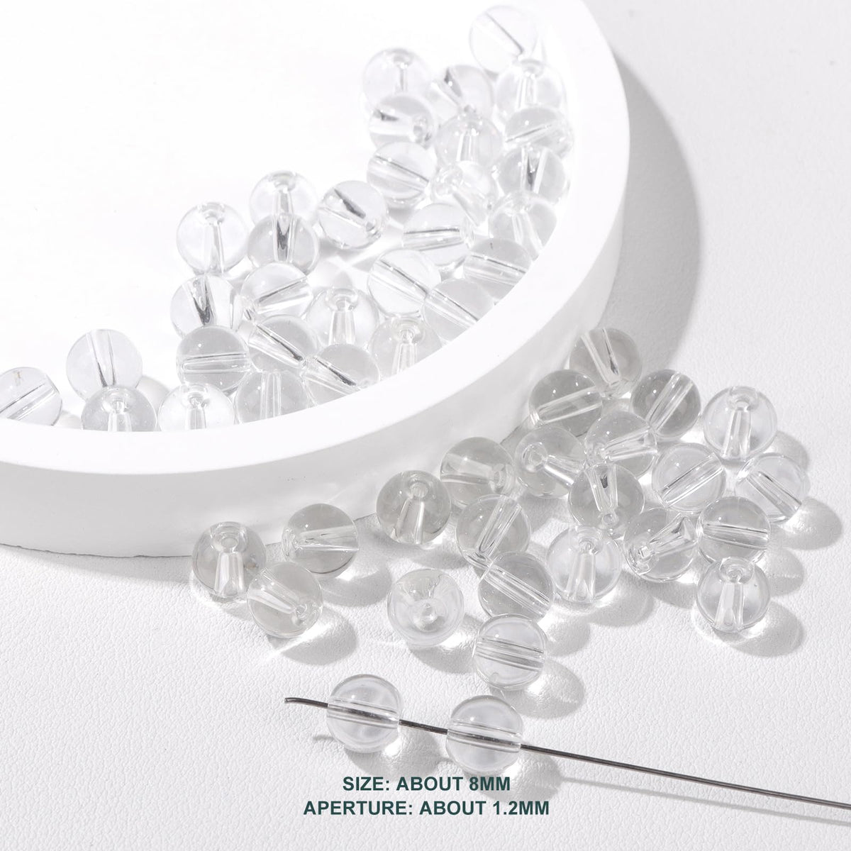 Risyfjew 50PCS 8mm Natural Clear Quartz Beads Gemstone Round Loose Beads for Jewelry Making Chakra Crystal Stone Beads for Bracelets Necklace Earrings Making Supplies (50pcs/Strand)