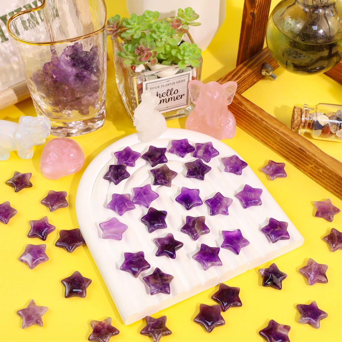DUQGUHO 20 Pcs Amethyst Crystals Star Crystal Set Natural Healing Crystal Bulk Polished Stone Pocket Palm Protection Sacred Meditation Energy Reiki Balancing Gift