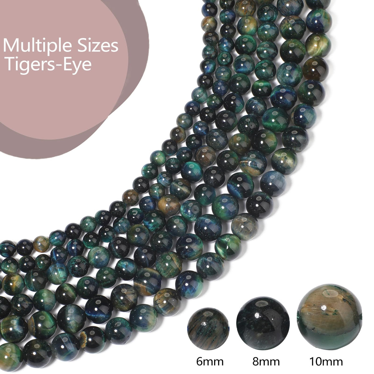 Yochus Natural Tiger Eye Beads, 60Pcs 6MM Milky Way Blue Green Color Enhance Round Loose Stone Bulk, DIY Charm Smooth Gemstone Beads for Jewelry Making