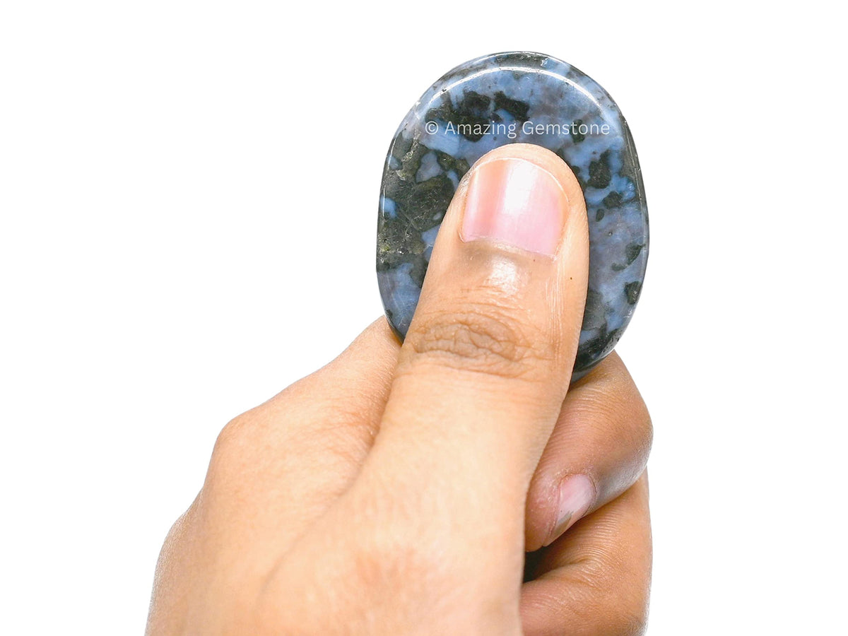 Amazing Gemstone Indigo Gabbro Worry Stone Crystals and Healing Stones - Stones for Stress Relief - Piedra Crystal Fidget for Meditation, Relaxation - Unique Stocking Stuffers and Birthday Gift