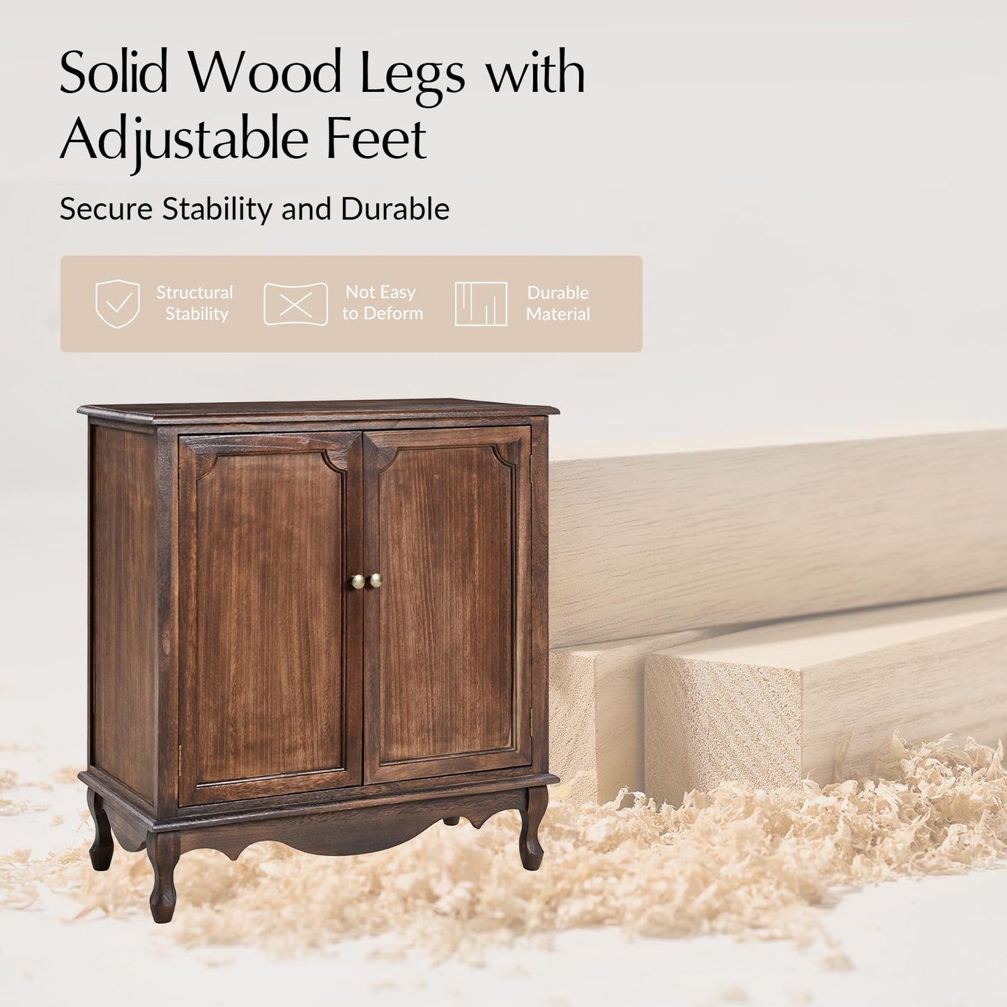 The support you need Solid Wood Sideboard with Adjustable Feet, 2 Shelves Storage Accent Cabinet with Double Doors, Farmhouse Buffet for Living Room, Dining Room & Entryway, Walnut
