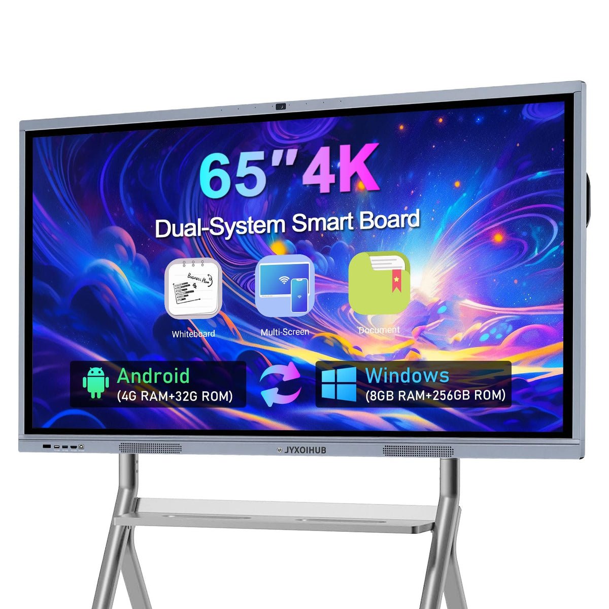 65 Inch Smart Board, 4K Electronic Whiteboard, Built in Dual System and 20MP Camera Digital White Board for Classroom and Business, Interactive Whiteboard with Video Conference System (Board Only)