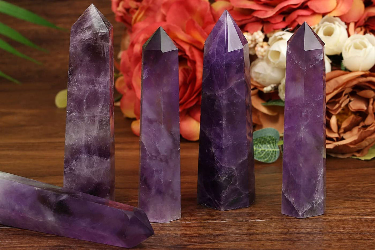 LAIDANLA Amethyst Healing Crystals Wands 3.5-4" Polishing Natural Reiki Energy Wand Stone Hexagonal Point Large Crystal Gemstones for Meditation Therapy Crystal Grid Decoration 1Pcs