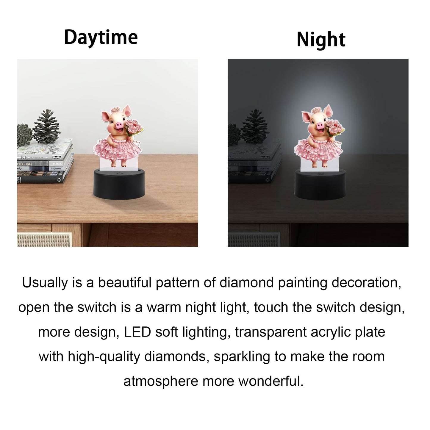 JISHSHAY Diamond Painting Night Light Diamond Art Table Lamps Gem Art LED Lights Gem Painting Desk Lamp Mosaic Kits for Adults DIY Kits for Adults Paint by Numbers with Special Drills Pig Skirt