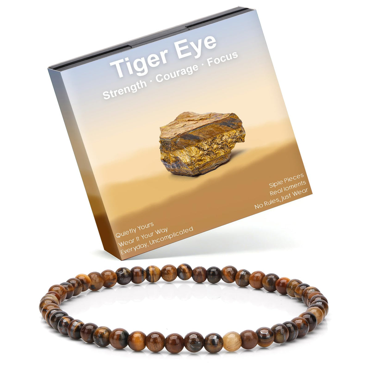 Risyfjew 4MM Handmade Tiger Eye Natural Gemstone Stretch Elastic Bracelet,PE Film Anti-oxidation Packaging Natural Stone Crystal Healing Power Energy Gifts for Adult