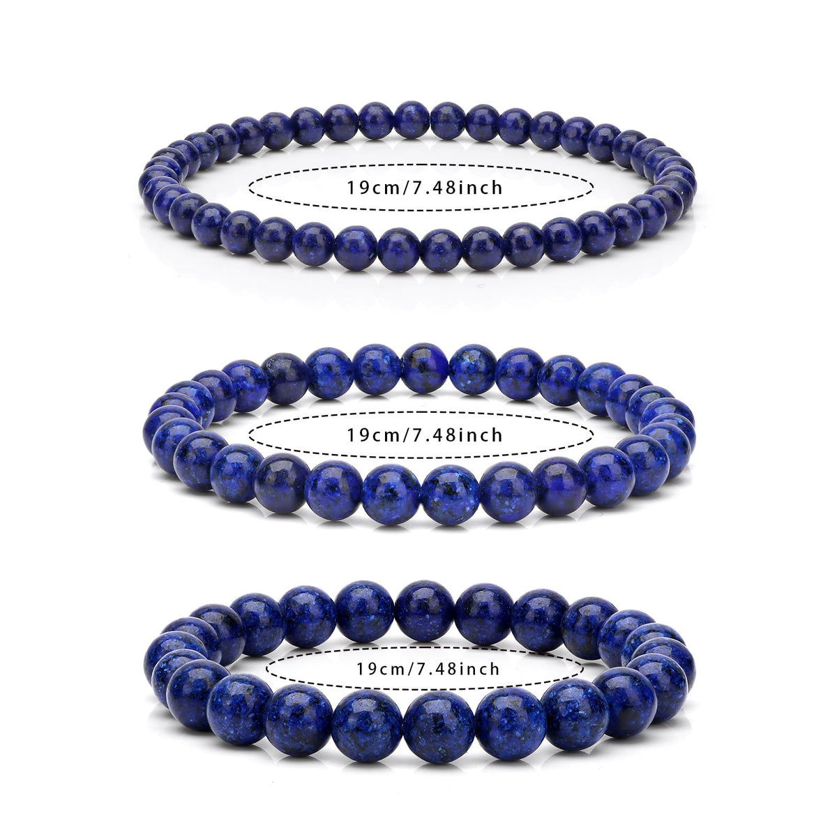 Risyfjew 4MM Handmade Lapis Lazuli Natural Gemstone Stretch Elastic Bracelet,PE Film Anti-oxidation Packaging Natural Stone Crystal Healing Power Energy Gifts for Adult
