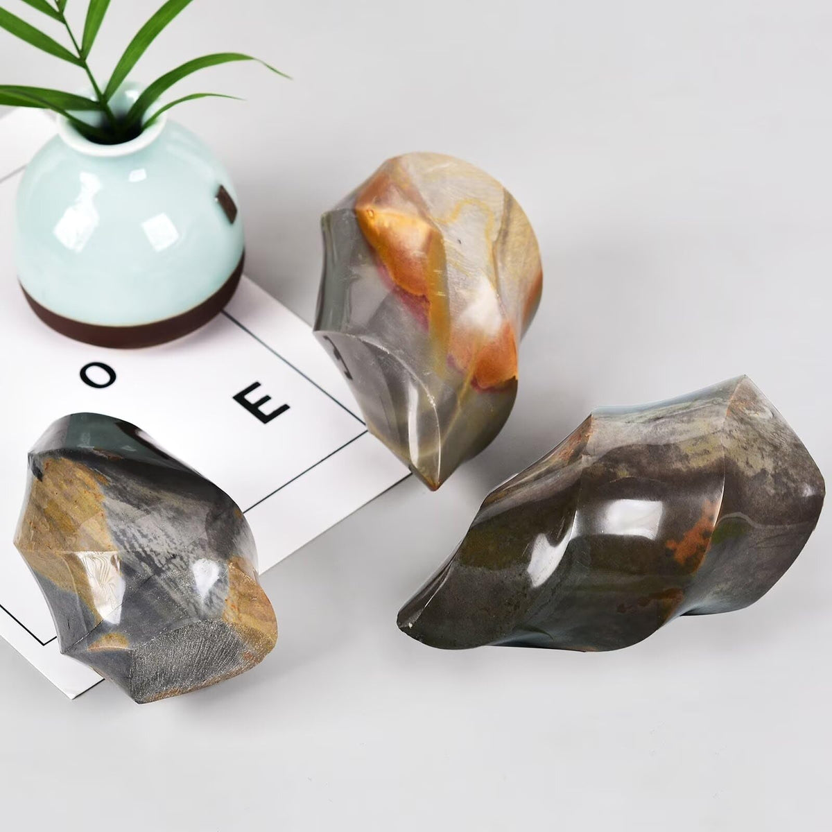 AMOYSTONE Polychrome Jasper Flame Shaped Stone Towers Obelisk Natural Healing Crystal Quartz Reiki Energy Decoration Home Office 1.0 Pound