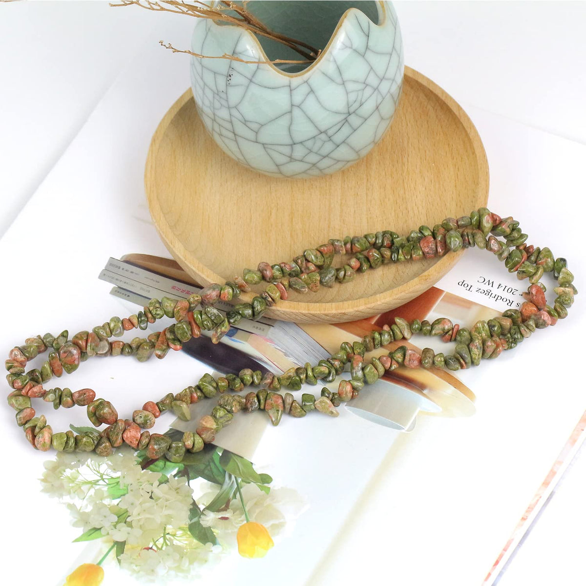 31 inches Chip Stone Loose Gemstones Beads Drilled Strand for Jewelry Making (Unakite)