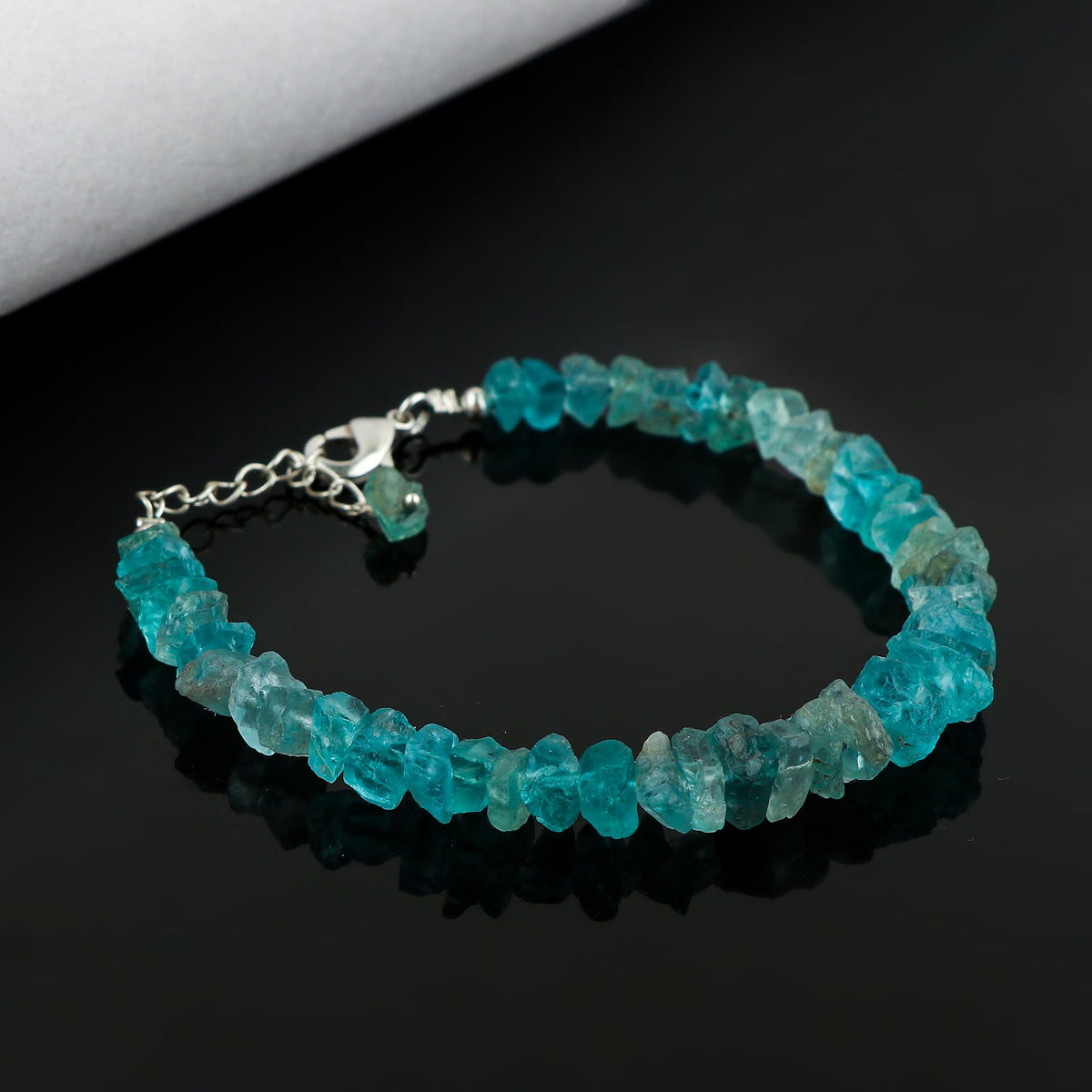 CRYSTALIS Natural Raw Neon Apatite Adjustable Bracelet, High Grade Rough Gemstones, Chakra Healing Crystals, Gift Giving Jewelry, 925 Sterling Silver Womens Bracelet 8 inch