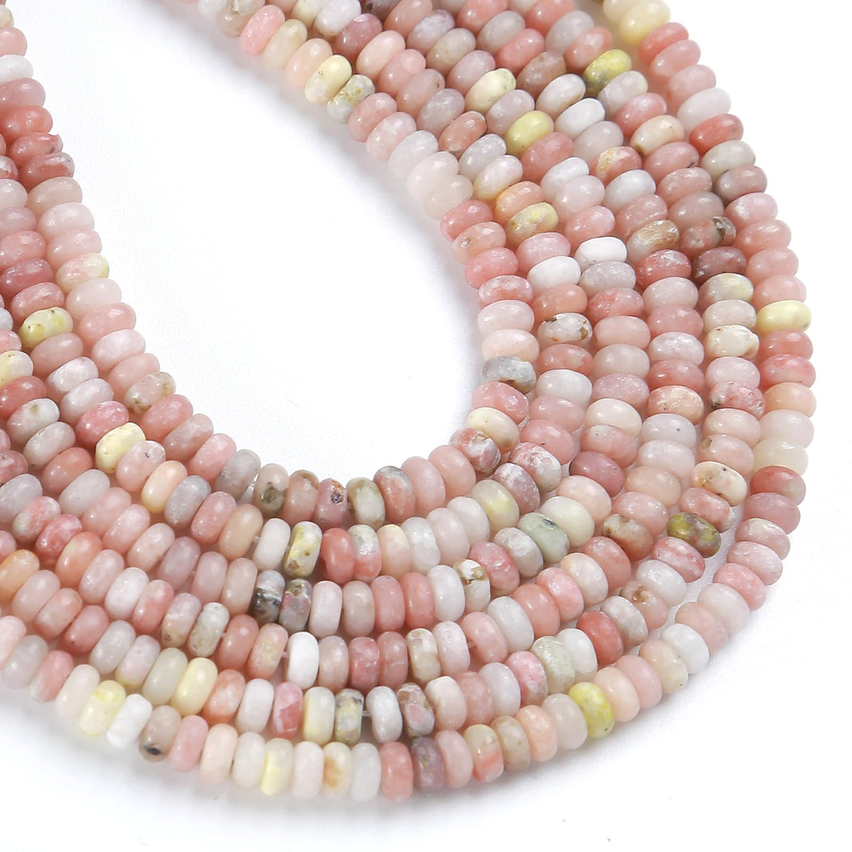150PCS 2x4mm Natural Pink Plum Blossom Stone Rondelle Beads Abacus Disk Stone Beads Round Loose Spacer Gemstone for DIY Bracelet Necklace Jewelry Making