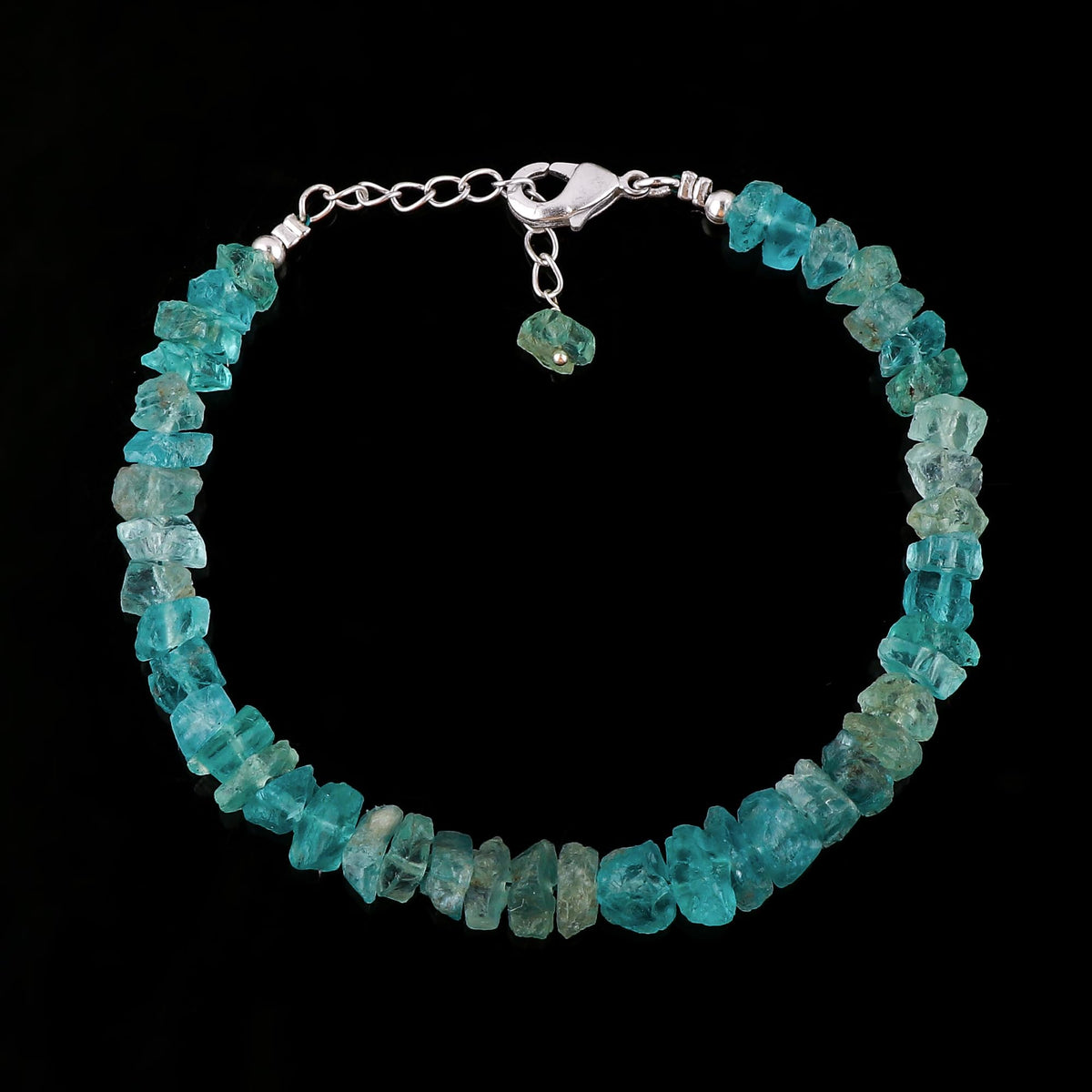 CRYSTALIS Natural Raw Neon Apatite Adjustable Bracelet, High Grade Rough Gemstones, Chakra Healing Crystals, Gift Giving Jewelry, 925 Sterling Silver Womens Bracelet 8 inch