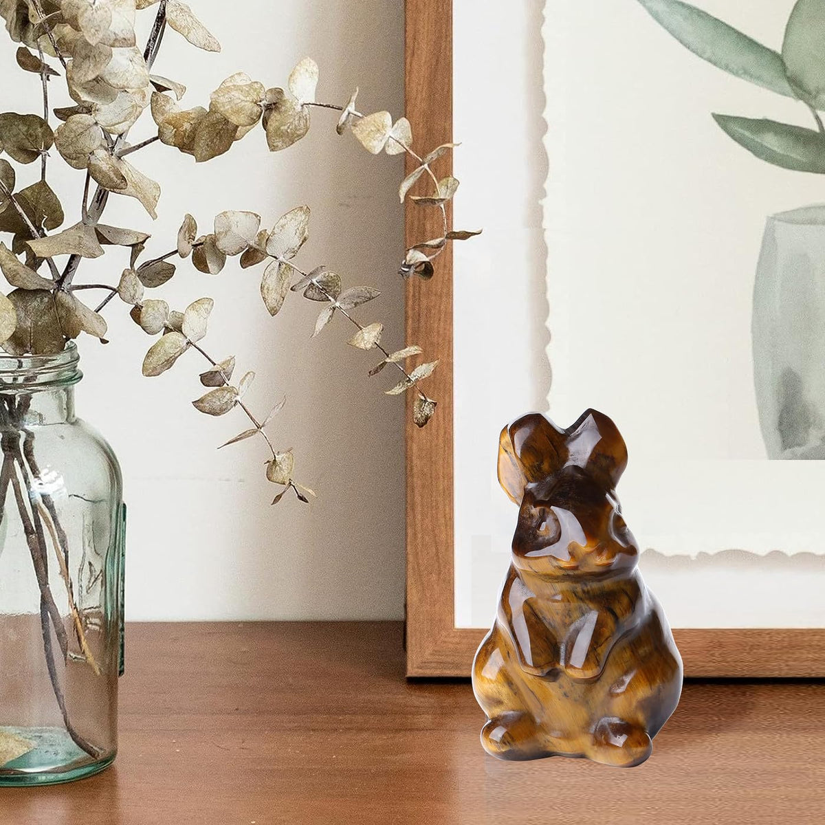 QINJIEJIE 2" Tiger Eye Bunny Decor Easter Decorations Crystals Rabbit Golden Bunny Figurine Carved Healing Crystal Stones Statue Gemstones Polished for Spring Easter Decor Party Favors