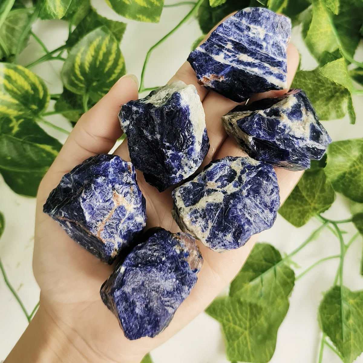 ZHIYUXI 2" Blue Sodalite Crystal Raw Crystals Bulk Crystals and Stones Large Natural Real Quartz Big Huge Rocks Gemstones for Tumbling Witchcraft Wire Wrapping Fountain Rocks Cabbing Room Decor 4Pcs