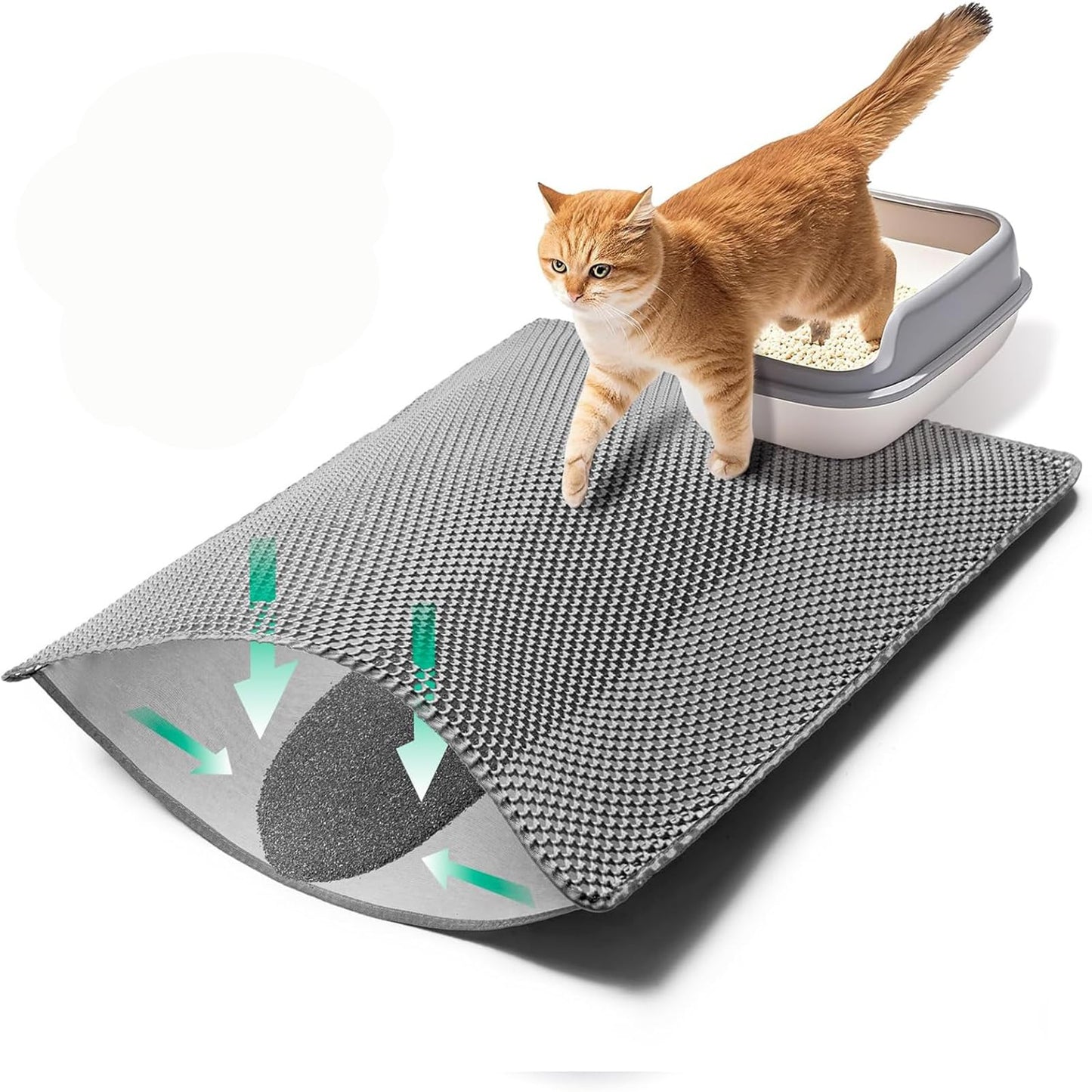 GRELY 35''X 25'' Large Litter Mat, 2 Layer Cat Litter Mat Litter Trapping Mat,Litter Box Mats for Floor, Cats Litterbox Catcher Rug for Kitty Pet, Waterproof Urine Proof,Non-Slip