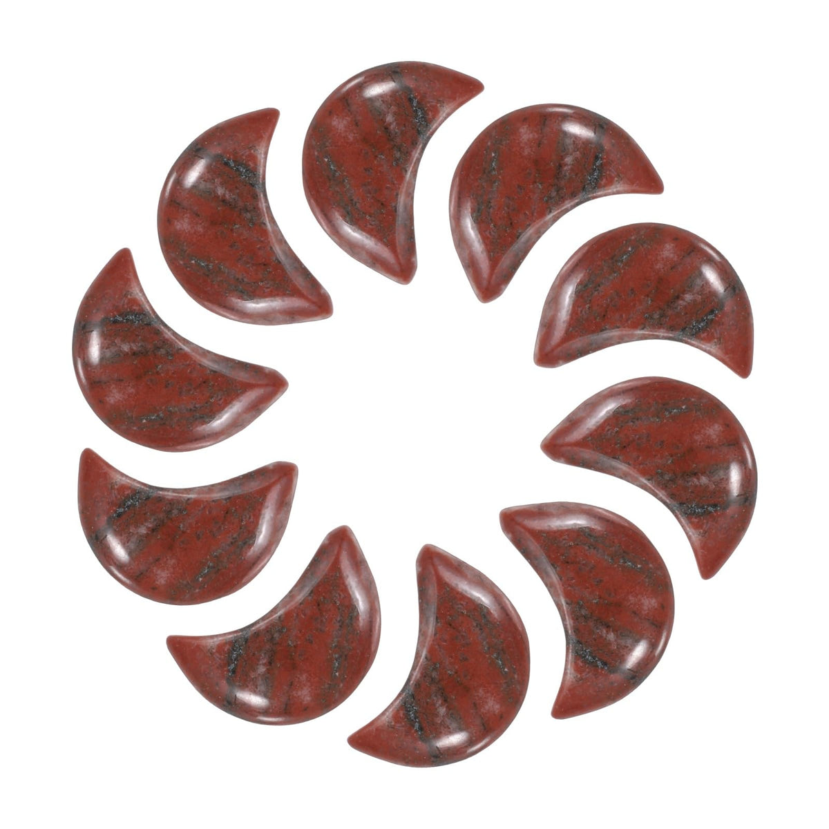 MECCANIXITY 10 Pcs Moon Crystal Worry Stone, 0.5 Inch Length Natural Red Marble Moon Gemstone Bulk, Carved Pocket Stones for Meditation Balancing Pendant Decor