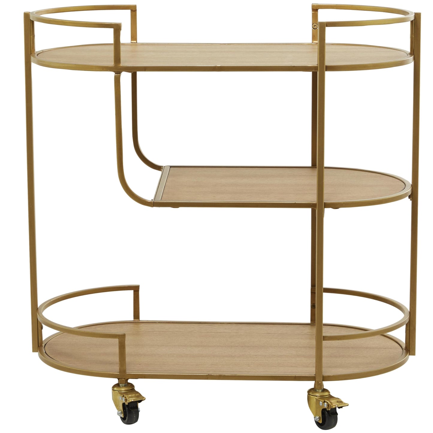 Deco 79 Wood Rolling 3 Shelves Bar Cart with Handles, 30" x 15" x 30", Gold
