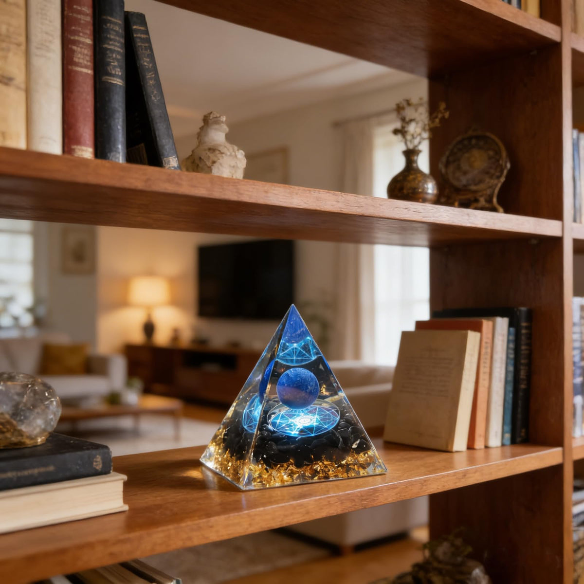 Orgone Pyramid, Small Healing Crystal Pyramid Porstive Energy Generator, for Reduce Stress, Balance Chakra, Meditation, Attract Luck, Accumulate Wealth&Health (Blue)
