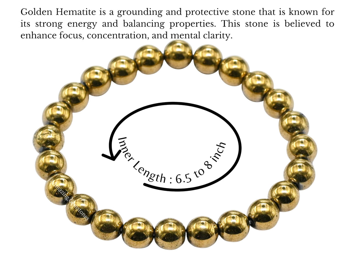 Amazing Gemstone Crystal Bracelet for Women Men's Gifts - Protection Healing Crystal Bracelet - 8mm Gemstone Beaded Stretchable Bracelet Pulseras Para Hombres Mujer Stocking Stuffers Mothers Day Gift (Golden Hematite)