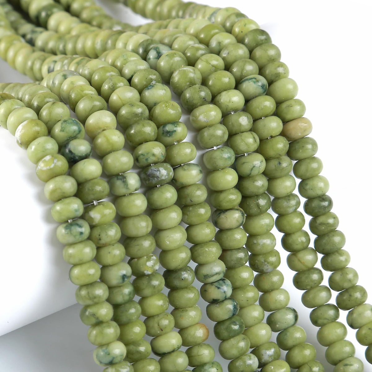 5x8mm 76pcs Natural Stone Chinese Green Jade Rondelle Spacer Loose Beads Abacus Disk Stone Round Loose Gemstone Beads for Jewelry Making DIY Bracelet Necklace