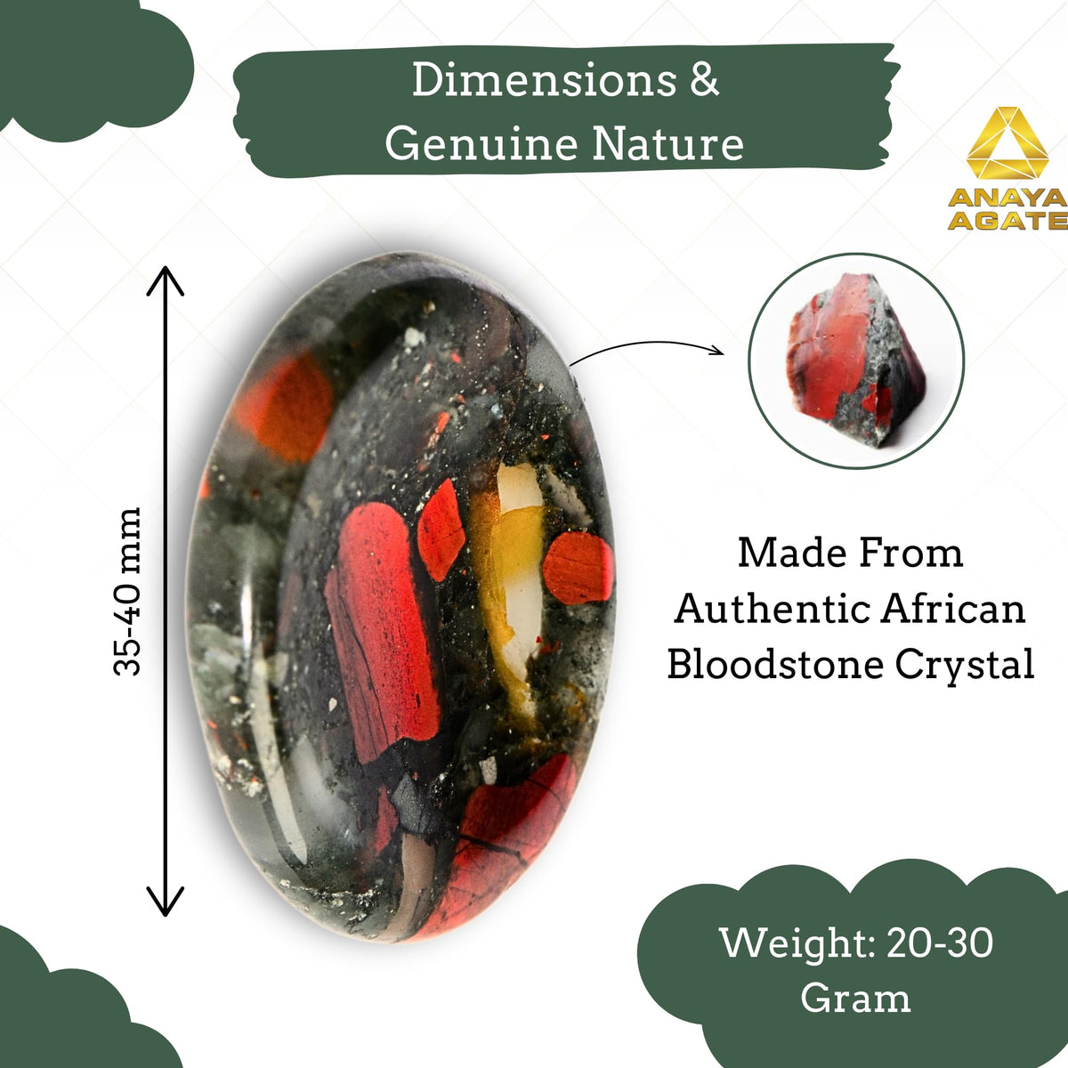 Anaya Agate African Bloodstone Worry Stones Certified Crystal Thumb Worry Stone for Anguish, Relaxing and Soothing Balance Stones for Meditation Stress Relief Crystals and Healing Stones for Men Women