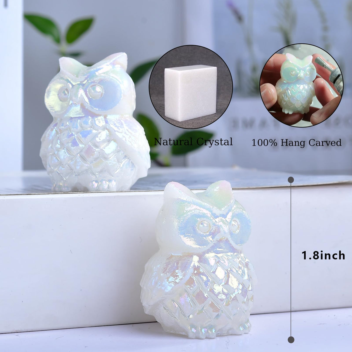 Ytbeoxk 1.9 Inch White Jade Owl Statue Owl Figurine Home Decor, Healing Crystal Cute Decor Figurines,Sculpture Hand-Carved Gemstones,Bedroom Office Spiritual Gift, Owl Gifts for Women Men
