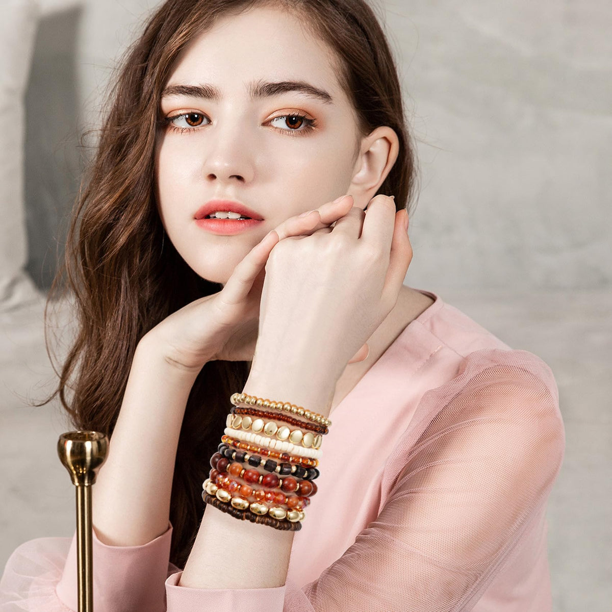 GOOJIDS Surfer Heishi Clay Bead Bracelets for Women Bohemian Stackable Gold Plated Beaded Stretch Bracelets Elastic Layering Friendship Bracelets Set Boho Jewelry
