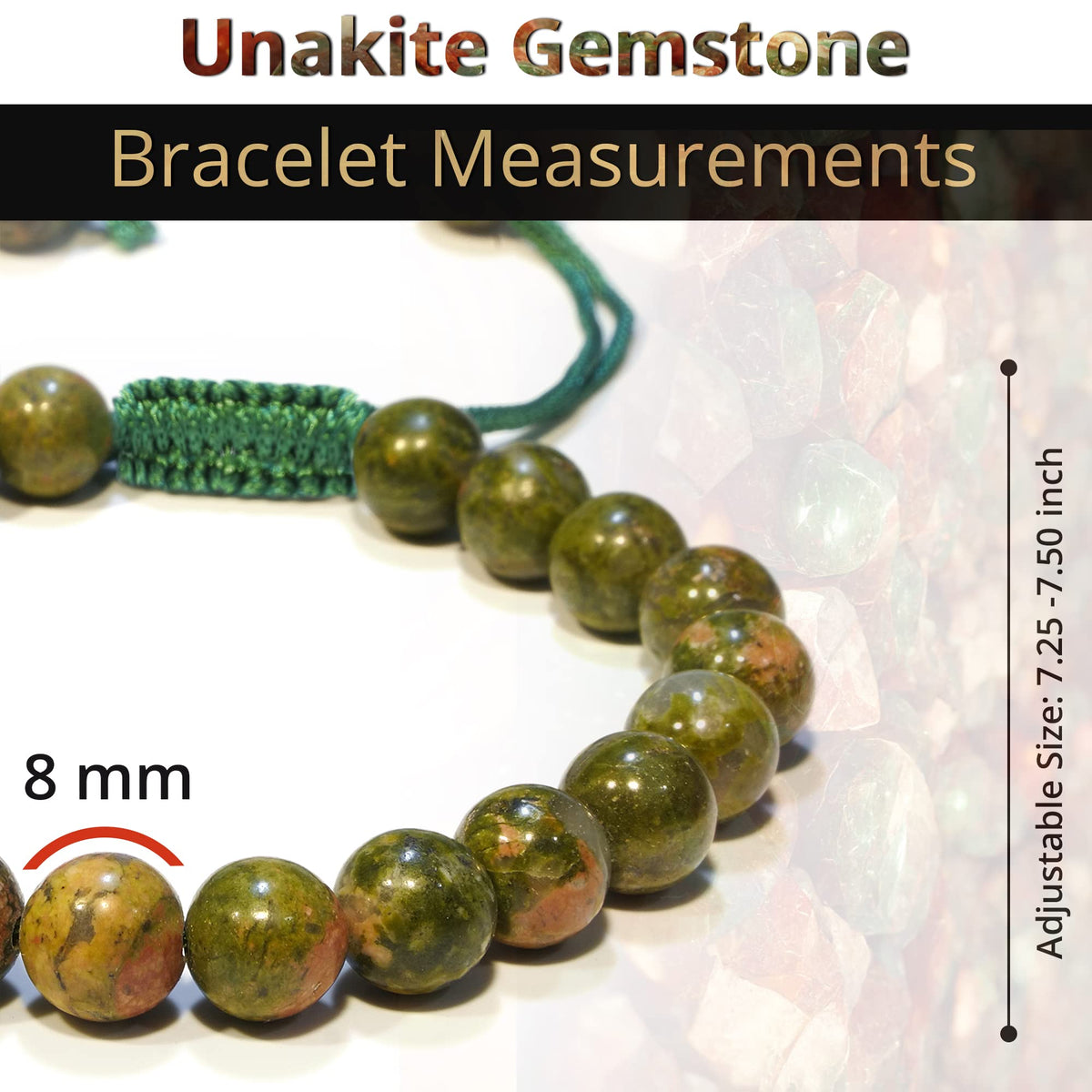 ANAYA AGATE Healing Crystal Bracelet – Chic Gemstone Bracelet for Men and Women – 8mm Round Bead Bracelets for Spiritual Healing, Protection, Positive Energy - Unakite