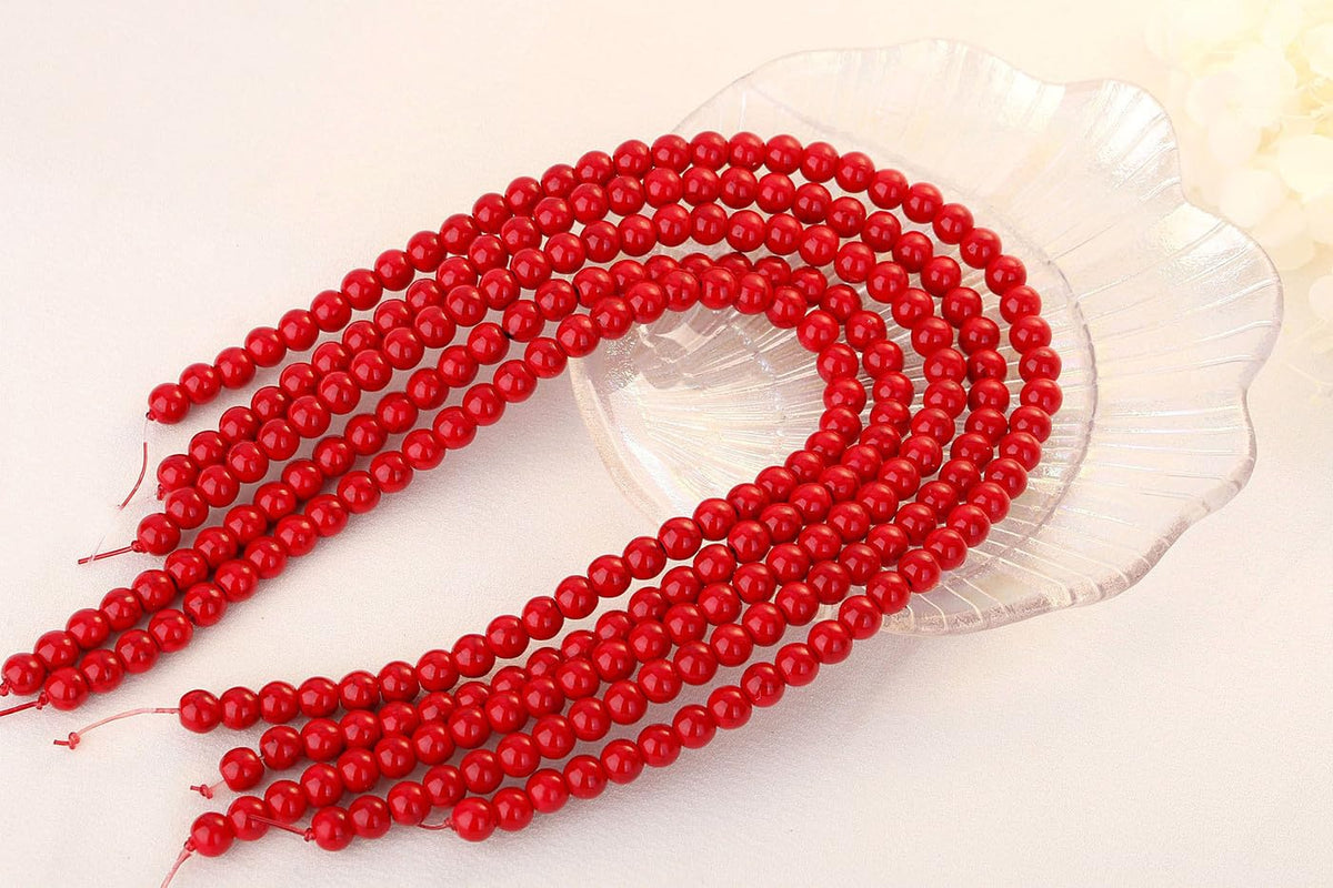 QINJIEJIE 100PCS Red Turquoise Beads 8mm Stone Beads Round Loose Gemstone Bead for Bracelet Beading Crystal Jewelry Making DIY Necklace Earrings 0.32"