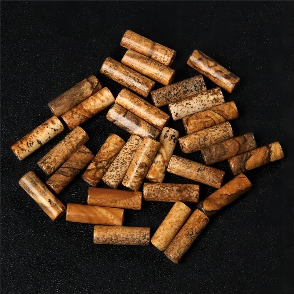 HAAMIIQII Natural Yellow Picture Jasper Tube Beads 13x4mm Column Stone Cylinder Gemstone Loose Beads for Jewelry Making Strand 15 Inch (28-29pcs)