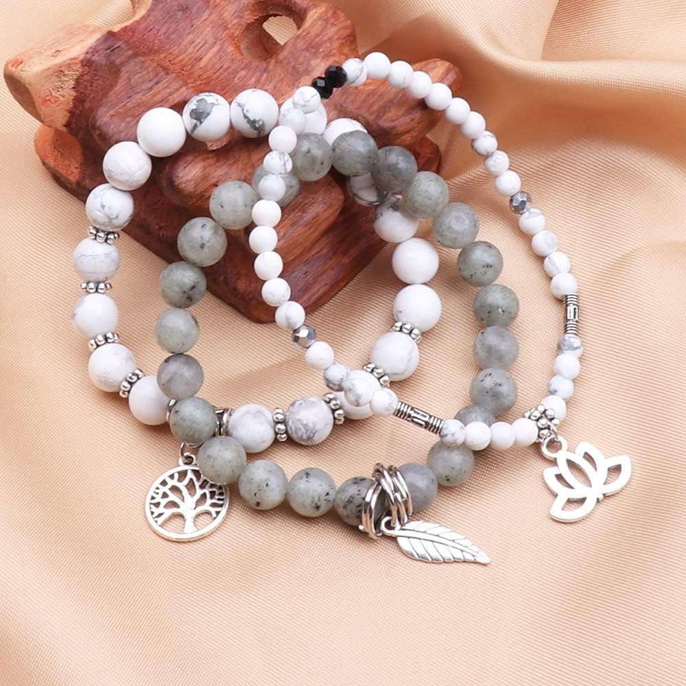 UEUC Tree of Life Yoga Healing Stone Bracelets,Multilayer Lotus Chakra Stone Reiki Bracelet Sets,Anxiety Crystal Natural Stone,for Women Stress Relief(#173)