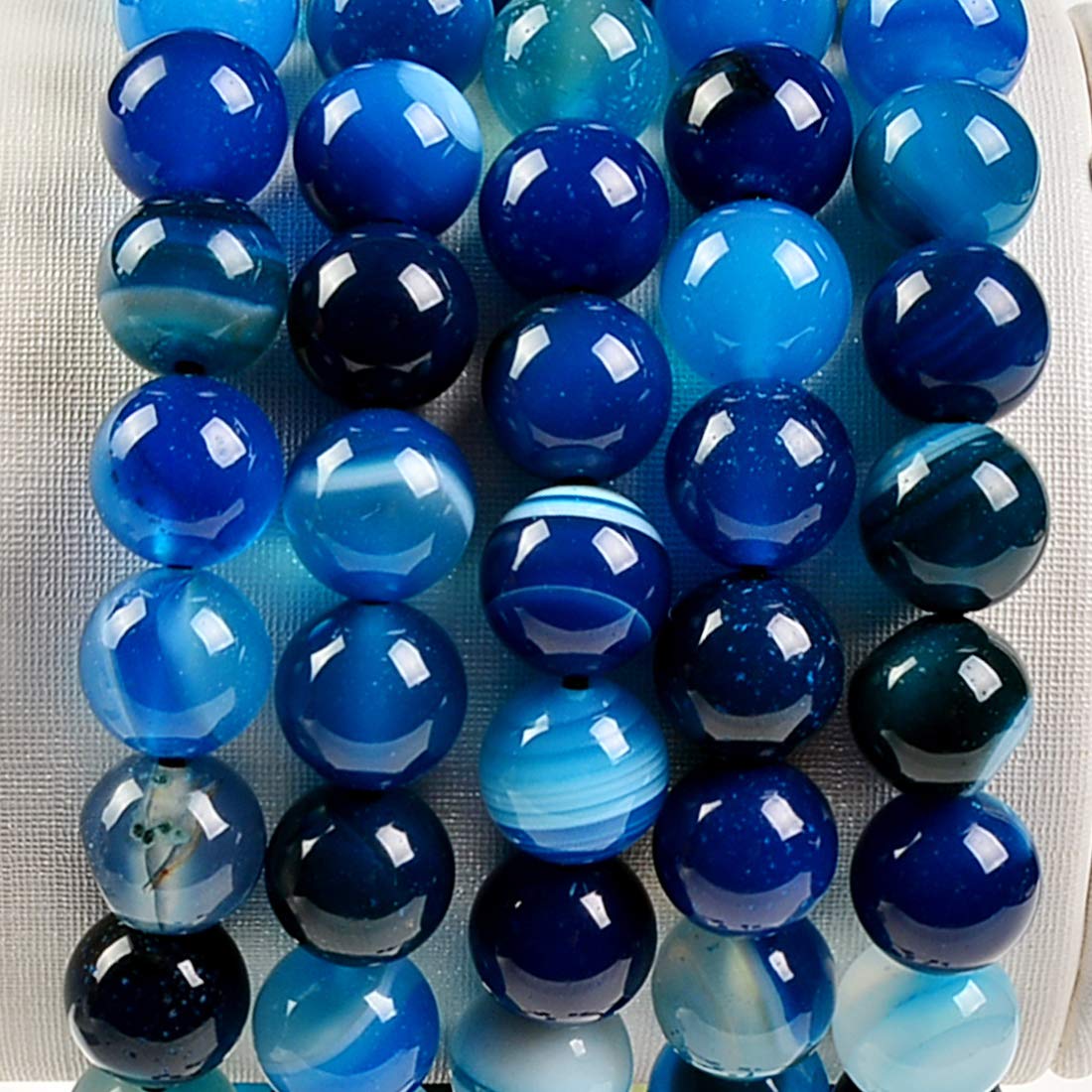 MASSIVE BEADS Natural Healing Power Gemstone Crystal Beads Unisex Adjustable Macrame Bracelets 6mm (Agate Blue, 6mm)