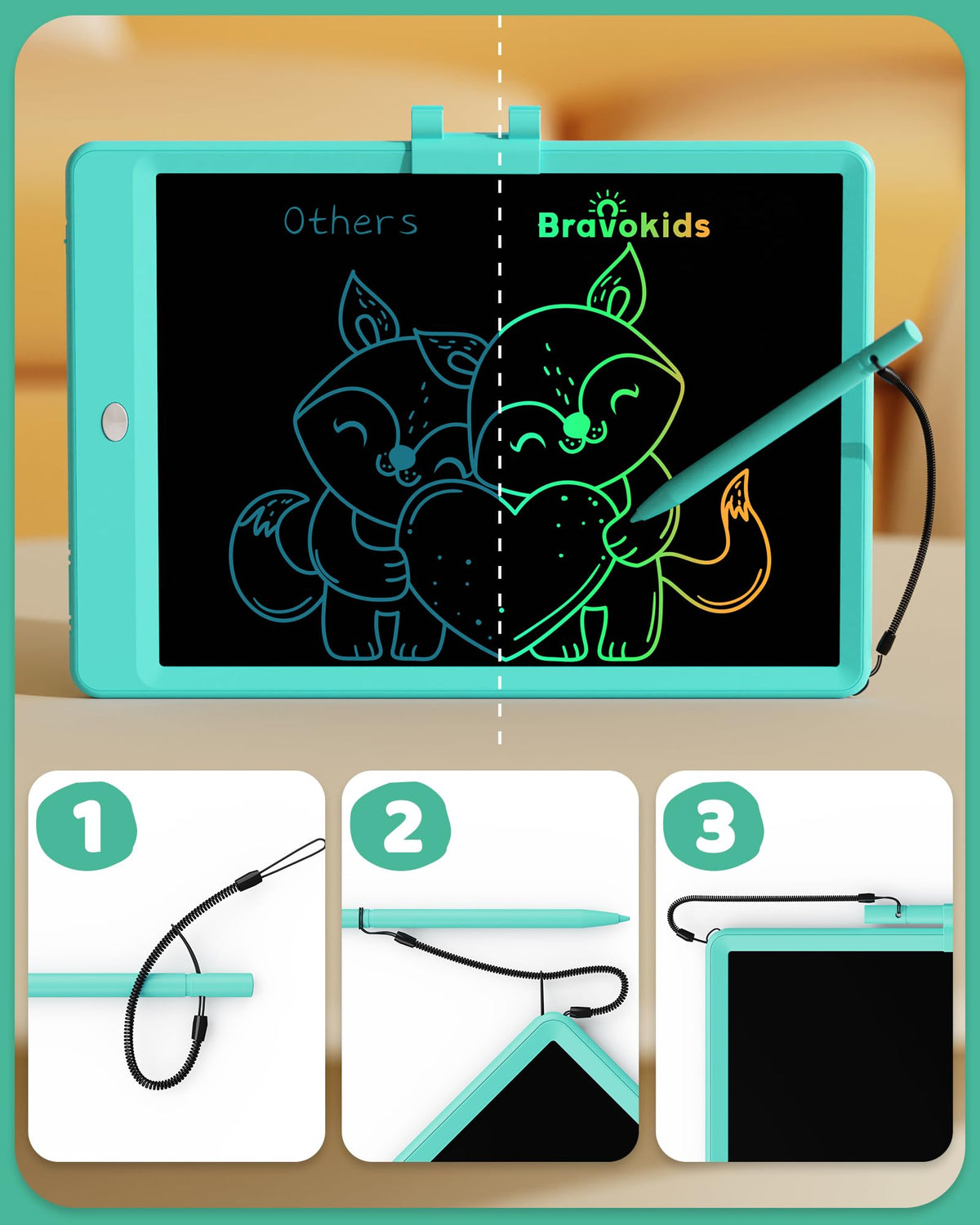 Bravokids 10 Inch LCD Writing Tablet for 3 Year Olds - Electronic Drawing Pad and Doodle Board as Educational Birthday Gifts for Girls and Boys (Green)