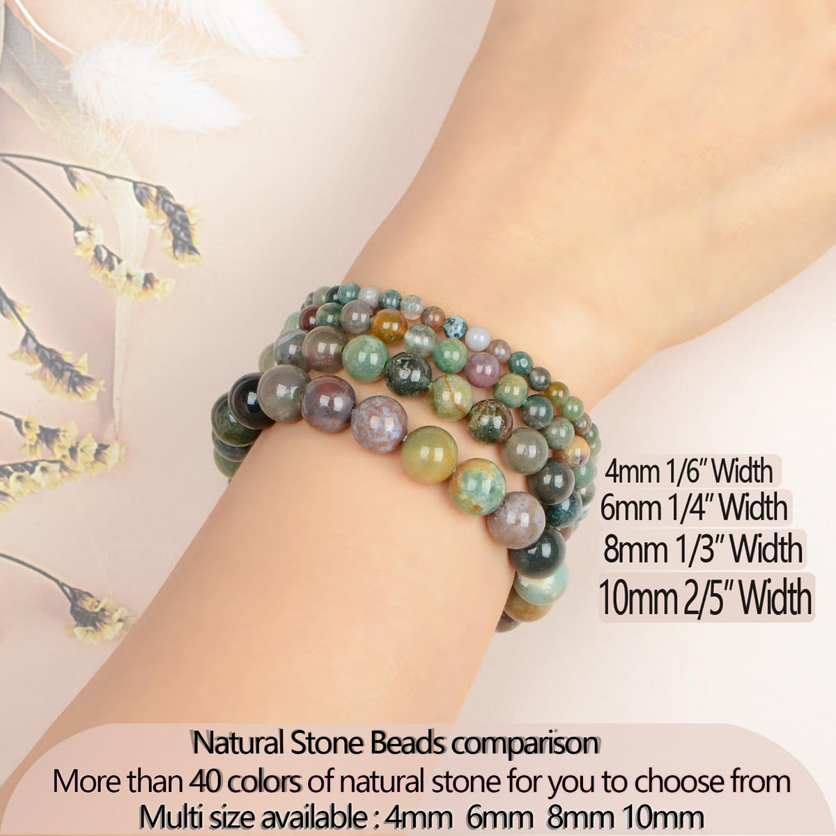 LPBeads Handmade Natural Gemstone Stretch Elastic 4mm Indian Agate Bracelet Healing Crystal Round Stone Beads Jewelry Gifts for Women Men