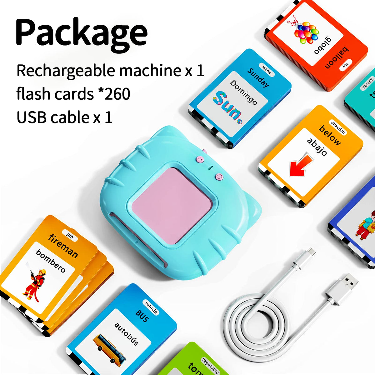 Lapare Spanish and English Bilingual Audible Flash Cards Toy with Music, Learn Spanish and English for Kids, Niñas, Niños, Bebes