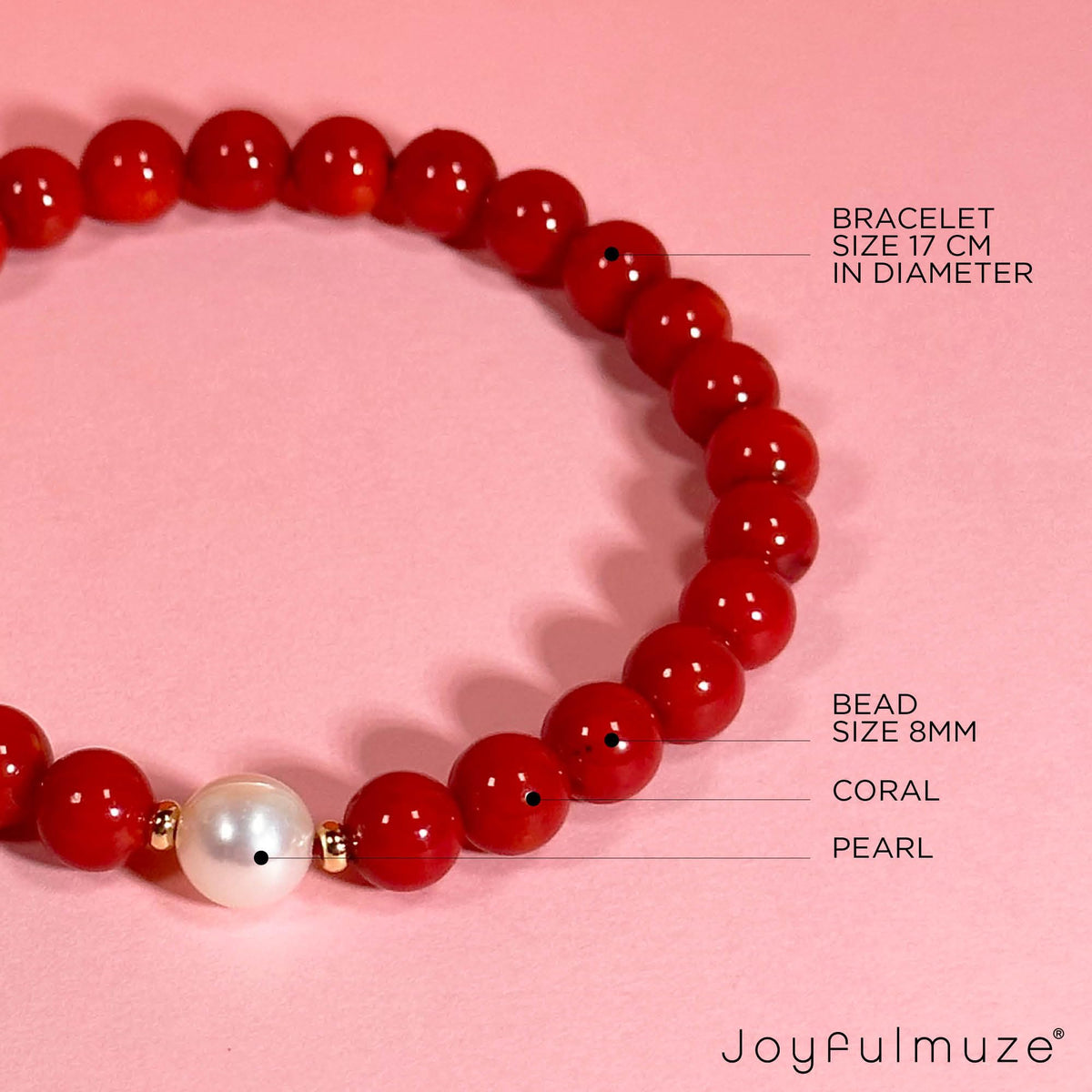 Joyfulmuze Natural Red Orange Coral and White Freshwater Pearl, Stretch Stacking Bracelets, Costal Summer Jewelry, Handmade Gift for Women and Men, Fit 6.5-7 inch Wrist (Coral-Pearl)