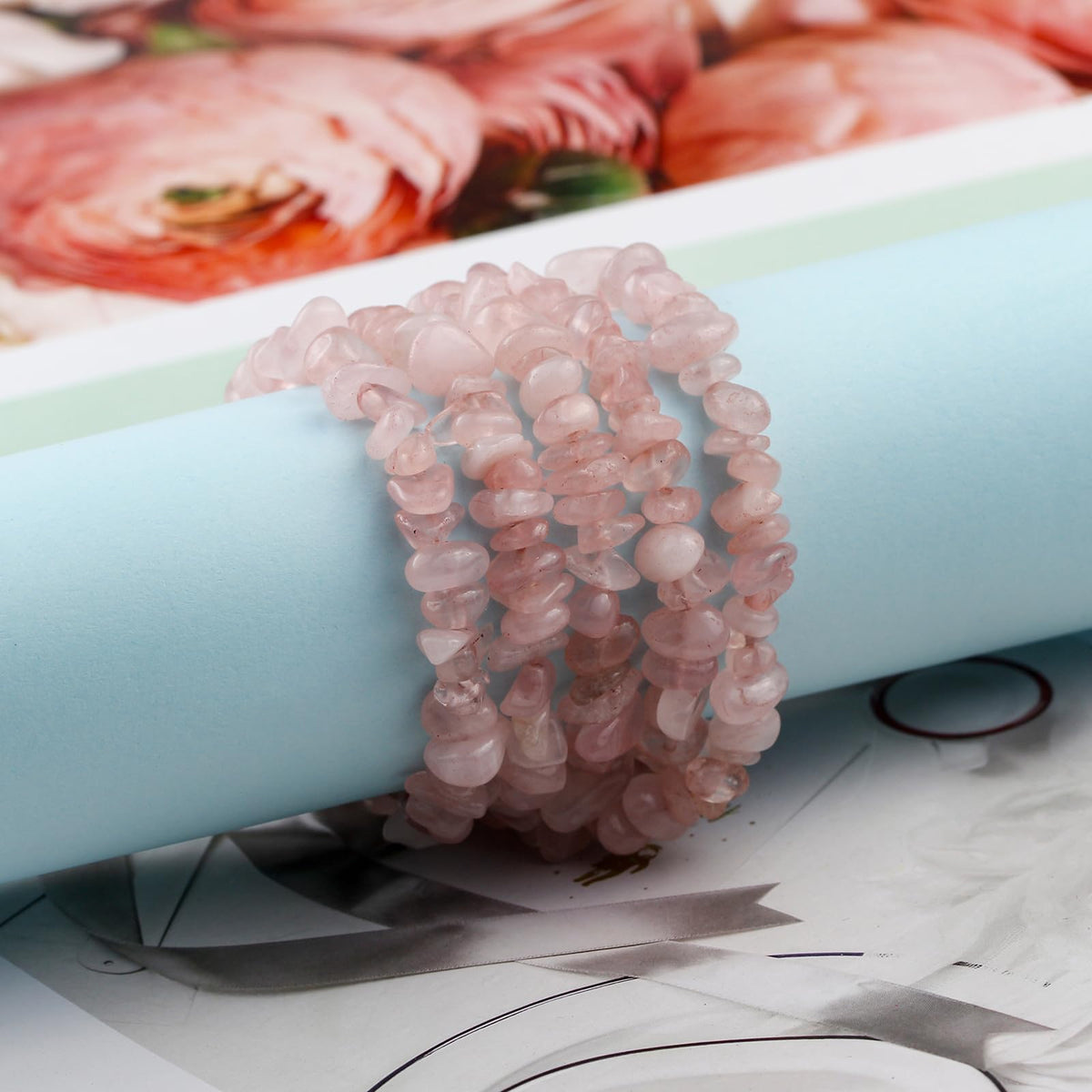 31 inches Chip Stone Loose Gemstones Beads Drilled Strand for Jewelry Making (Pink Quartz)