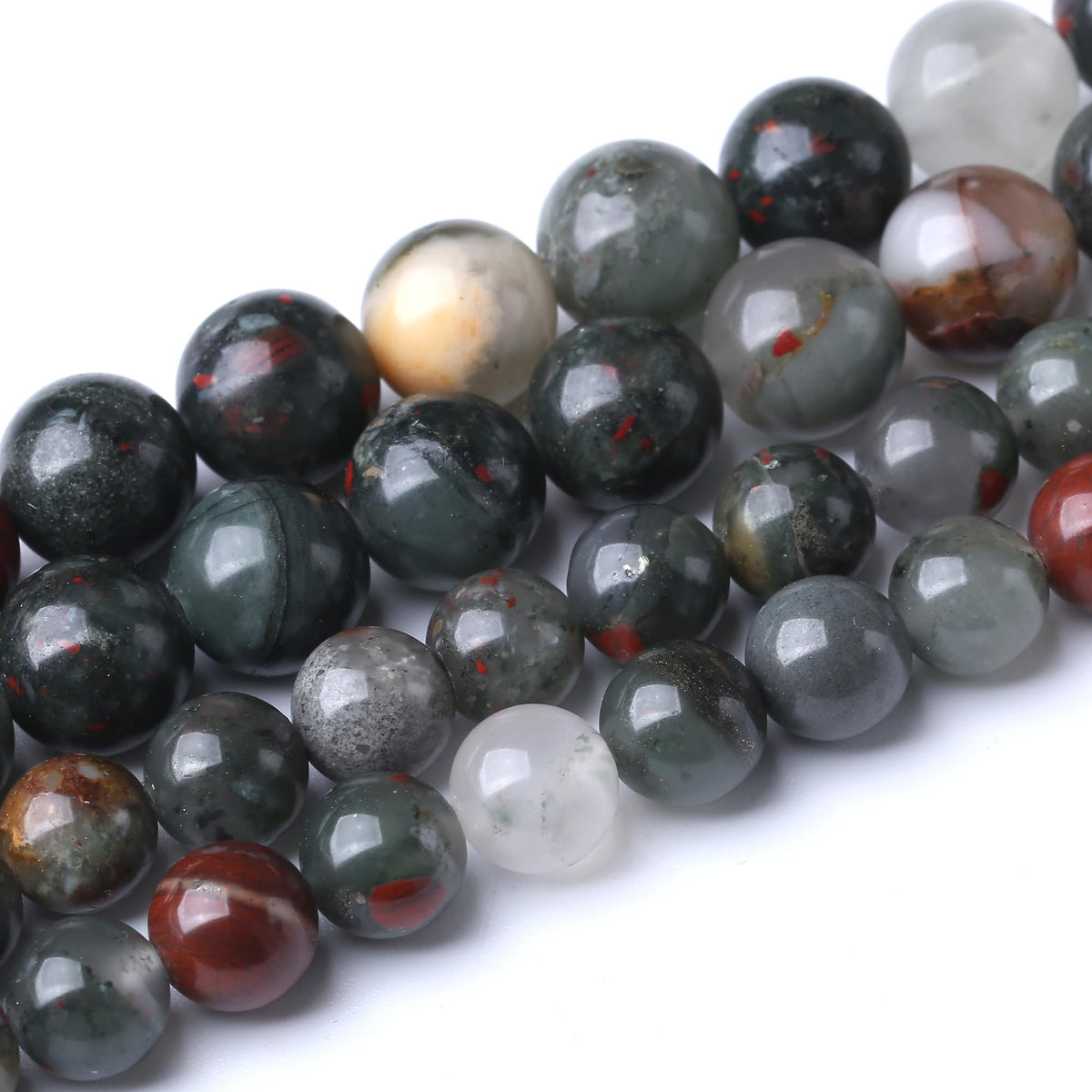10MM African Bloodstone Round Loose Beads Natural Gem Beads Crystal Energy Stone Beads for Jewelry Making DIY Bracelet Necklace