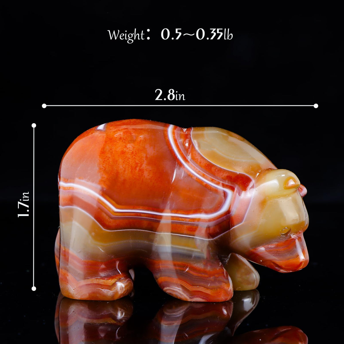 Hxswkk 3" Red Banded Carnelian Crystal Bear Figurine Gifts for Hand Carved, Gemstone for Office Bear Statues Home Decor