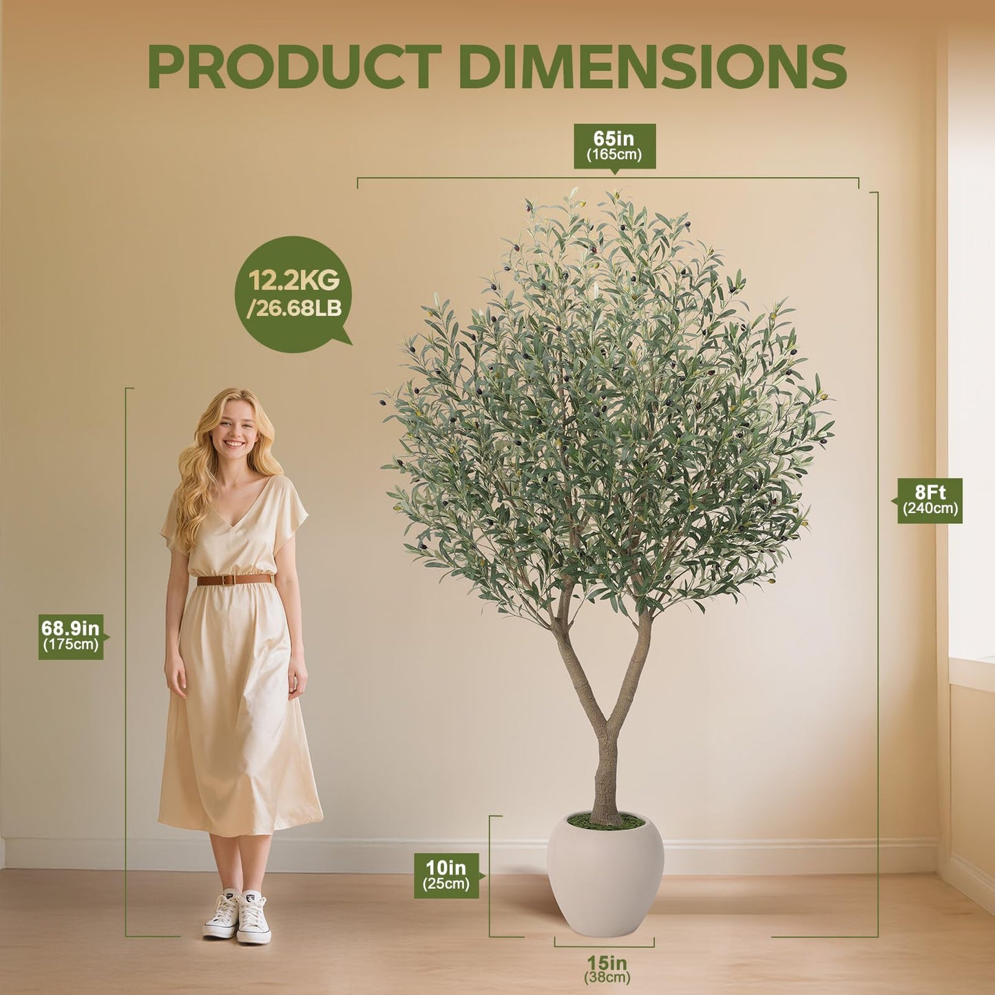 VeriNatural Olive Trees Artificial Indoor,8Ft Large Faux Plants,Tall Fake Tree with 15in White Round Planter,Full & Lush Faux Olive Tree for Home Decor Living Room, Office or Bedroom,Housewarming
