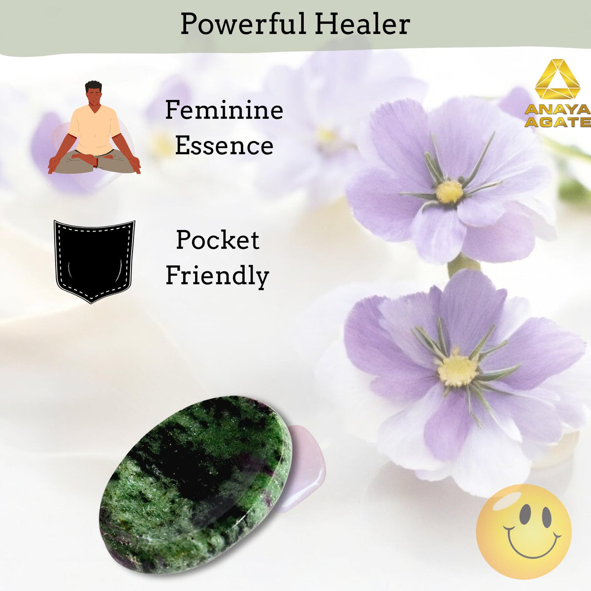 Anaya Agate Ruby Zoisite Worry Stones Certified Crystal Thumb Worry Stone for Anguish, Relaxing and Soothing Balance Stones for Meditation, Stress Relief Crystals and Healing Stones for Men, Women