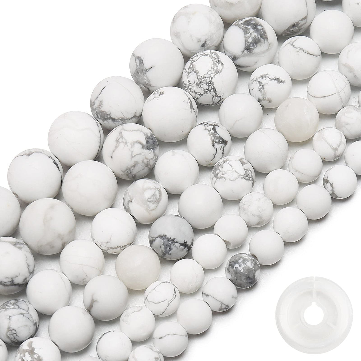 Natural Matte White Turquoise Beads, 6MM Round Frosted Unpolished Loose Gemstone Beads for Bracelet Necklace Jewelry Making, Energy Stone Healing Power with Stretch Beading Cord