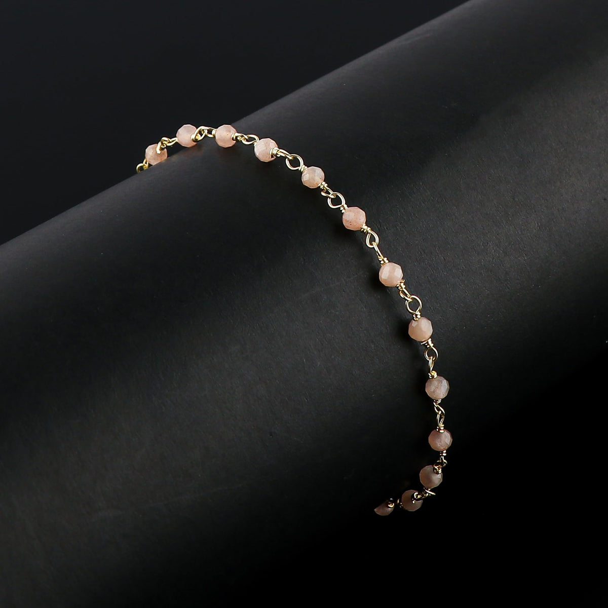 CRYSTALINES Natural Peach Moonstone Gemstone Cluster Bracelet, 14K Gold Plated Rosary Chain Beads, Handmade Bohemian Jewelry for Women, Healing Crystals, Birthday Christmas Gift, 8"