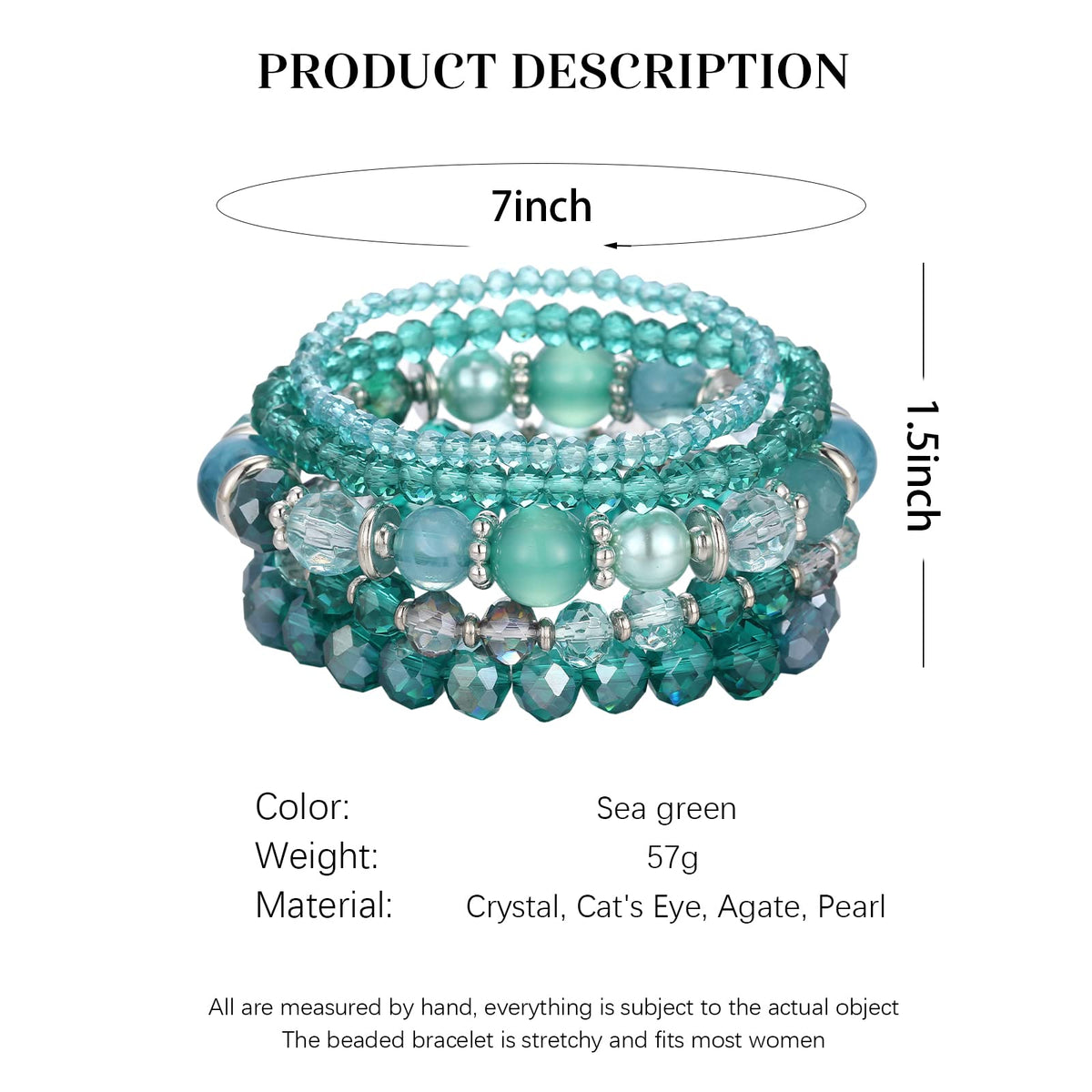 Noessla Beaded Boho Stretch Bracelet Colorful Stackable Crystal Beads Bracelets Trendy Costume Jewelry Mothers Day Gifts for Women(21-Sea green)